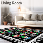 Christmas Gnomes and Snowflakes on Black Rug
