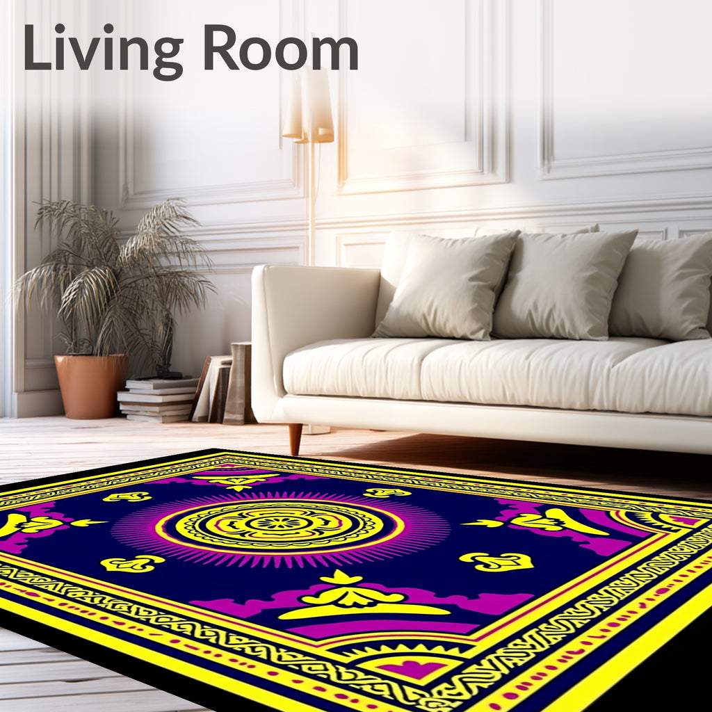 Vibrant Yellow Purple Sunburst Rug