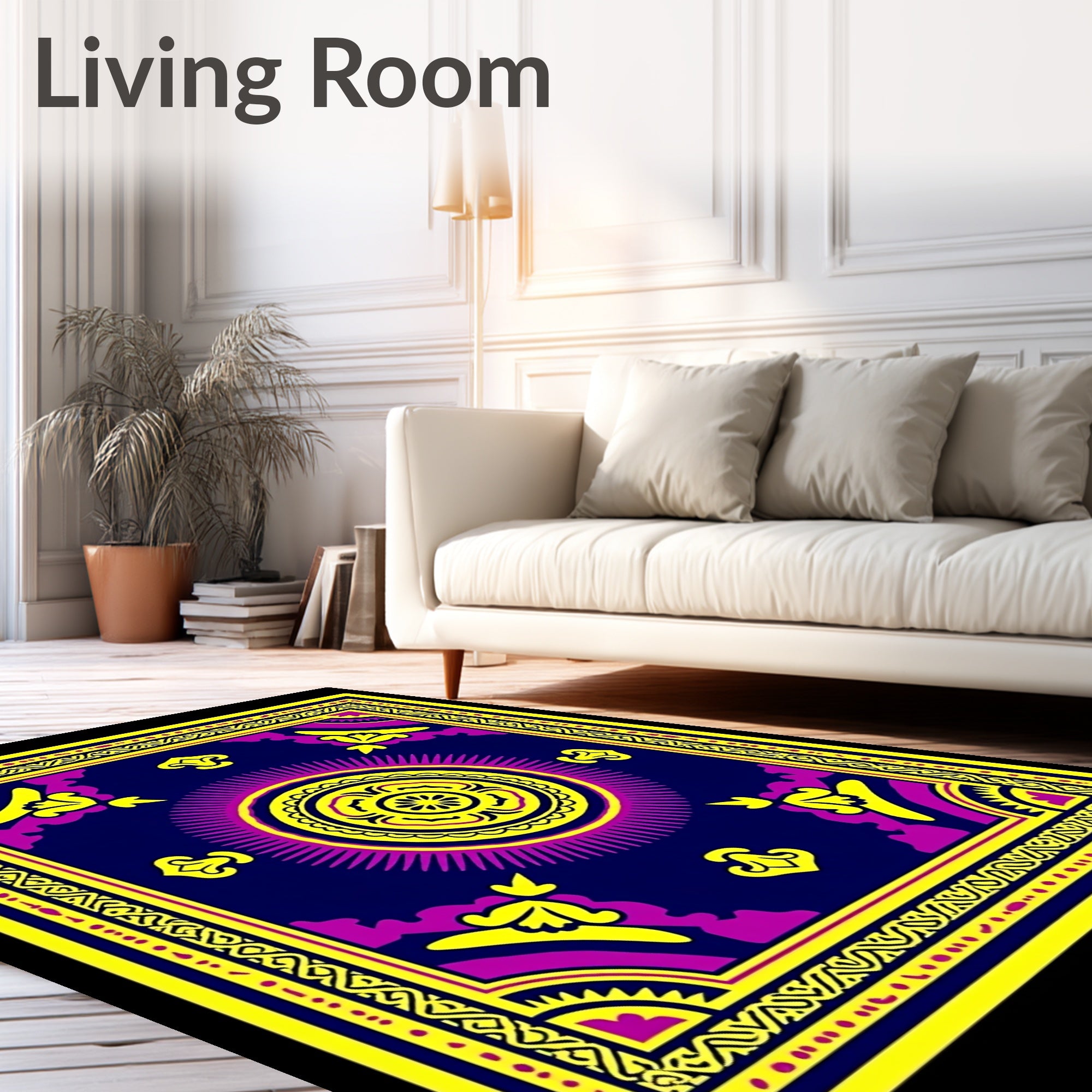 Vibrant Yellow Purple Sunburst Rug