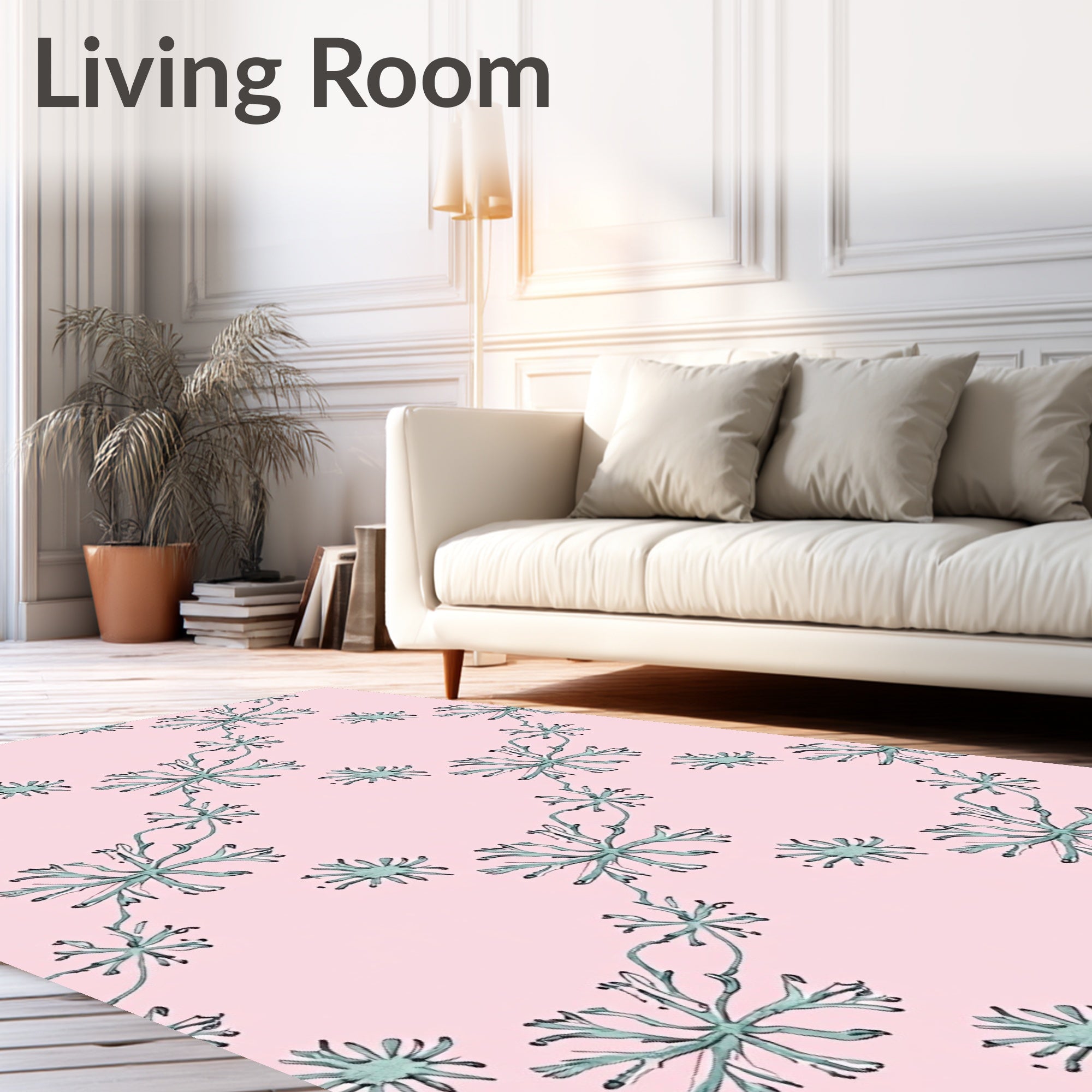 Pale Pink Seafoam Botanical Lattice Rug