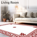 Deep Crimson Ornate Border Floral Rug