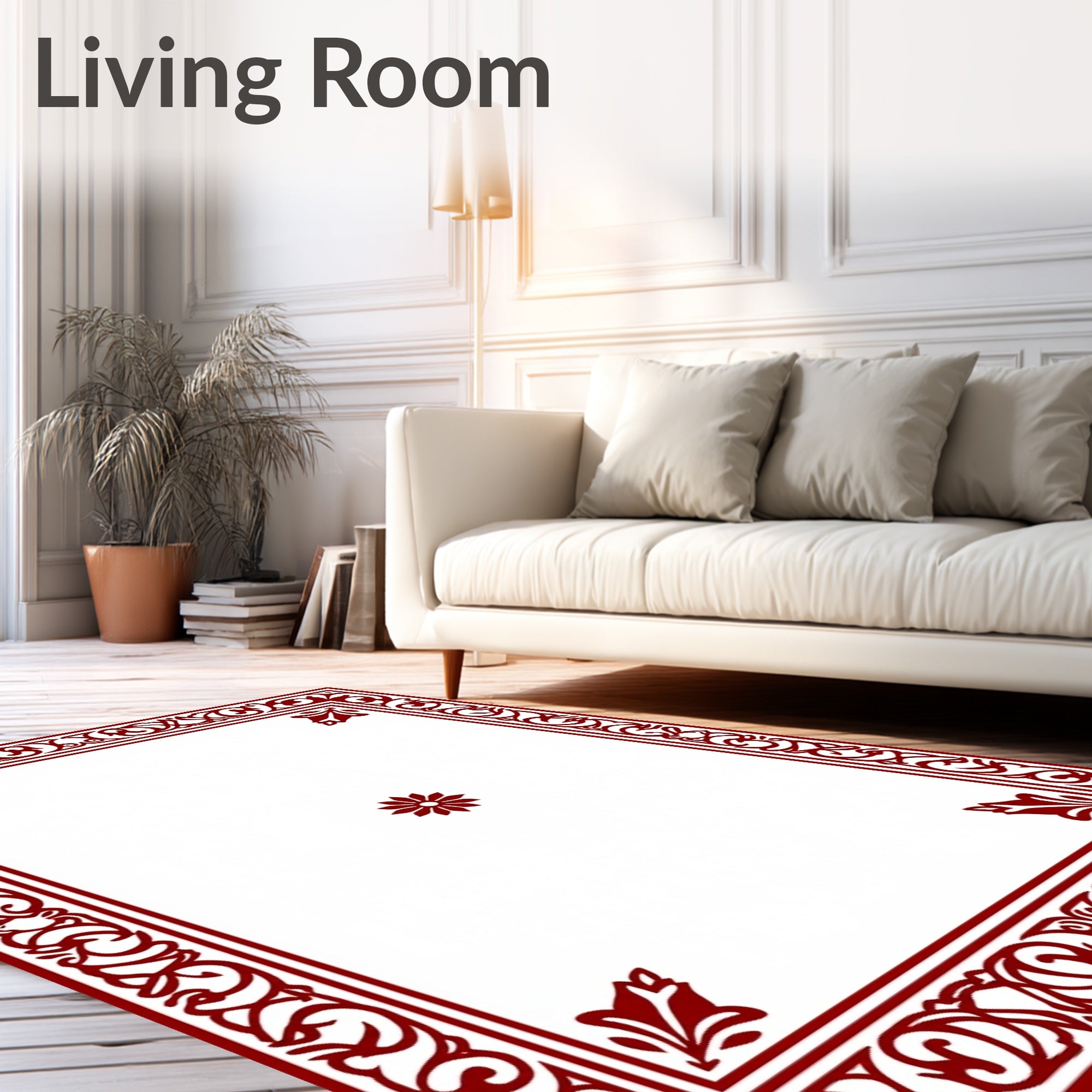 Deep Crimson Ornate Border Floral Rug
