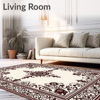 Ornate Crimson Floral Scroll Border Rug