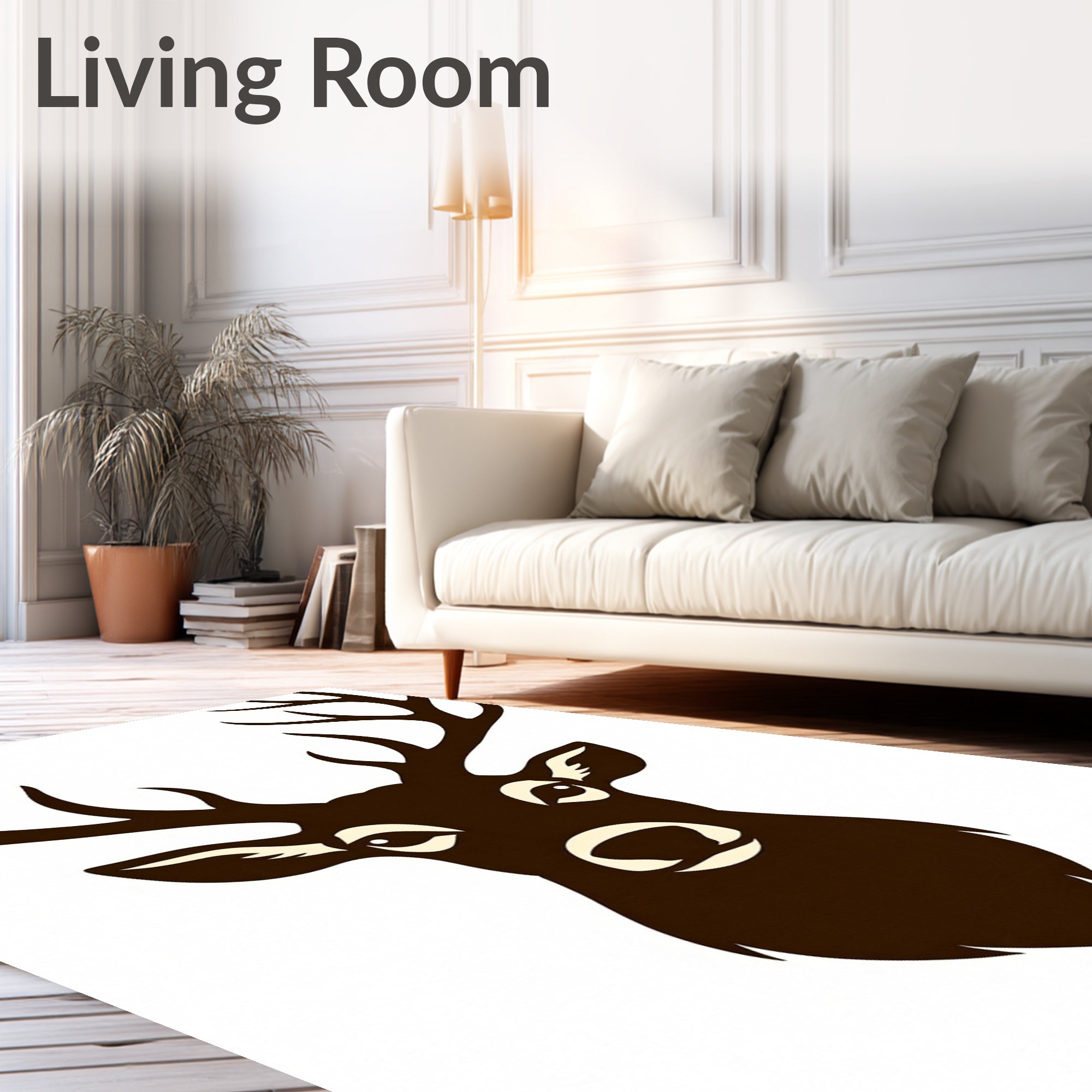 Rich Brown Antlered Deer Silhouette Rug