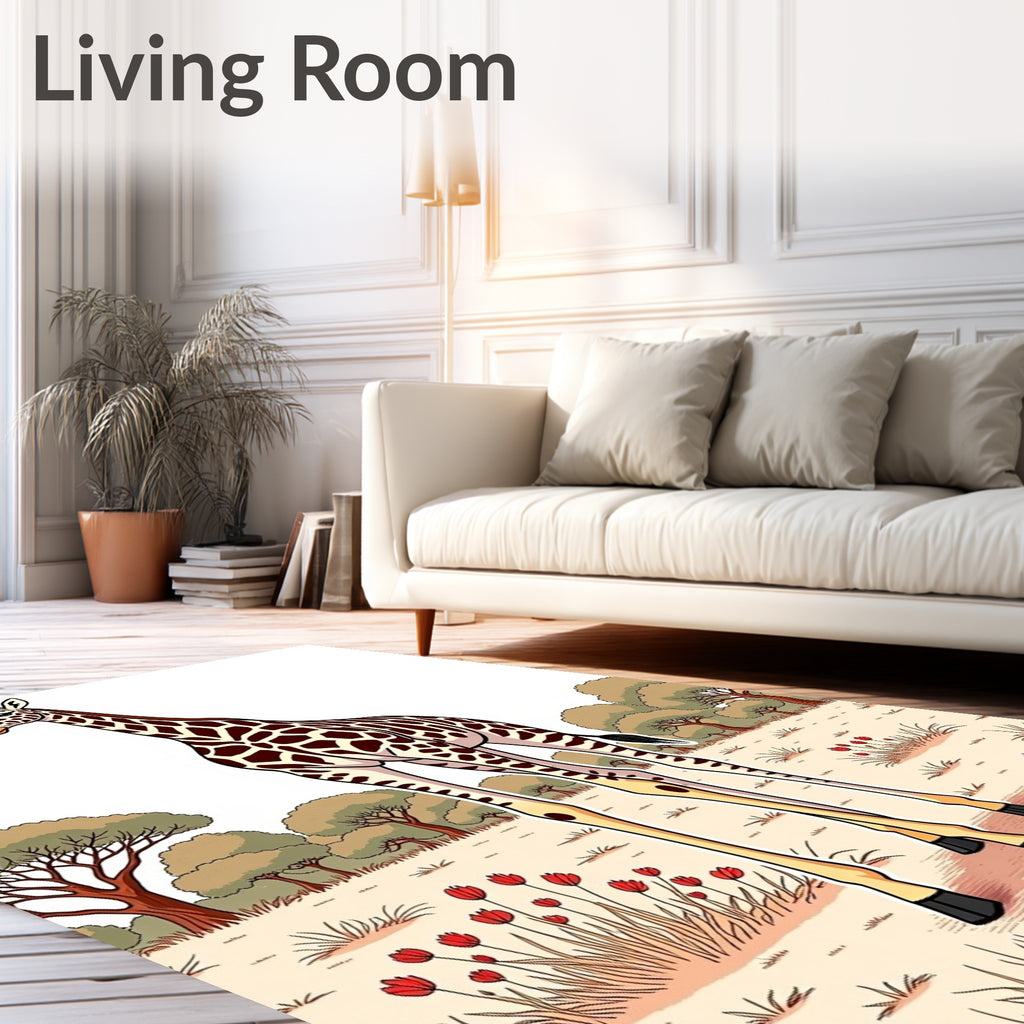 Safari Giraffe with Red Flowers Rug