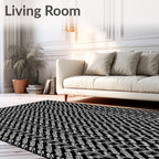 Monochrome Textured Leaf Vertical Motif Rug