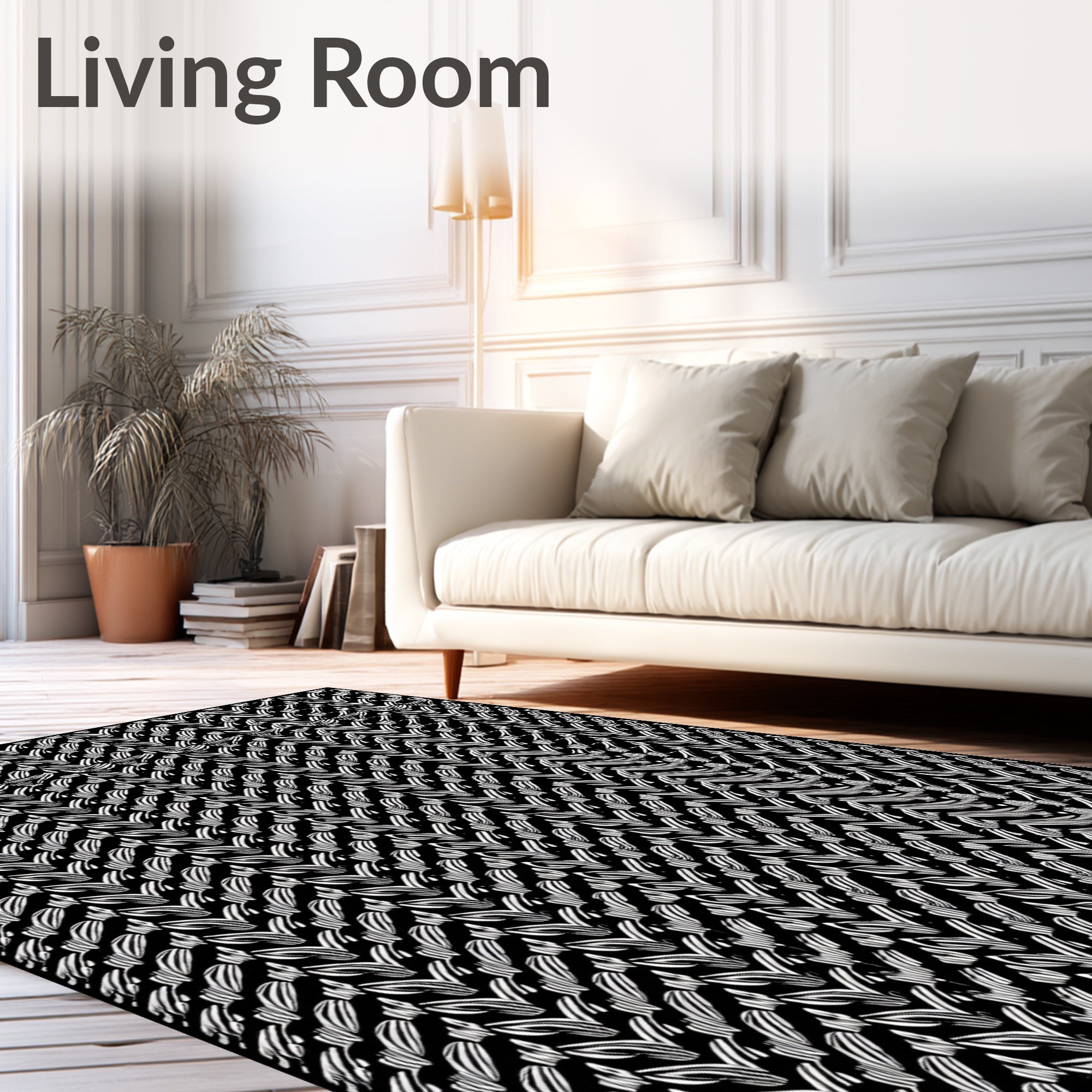 Monochrome Textured Leaf Vertical Motif Rug