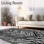 Bold Black and White Tribal Shield Rug