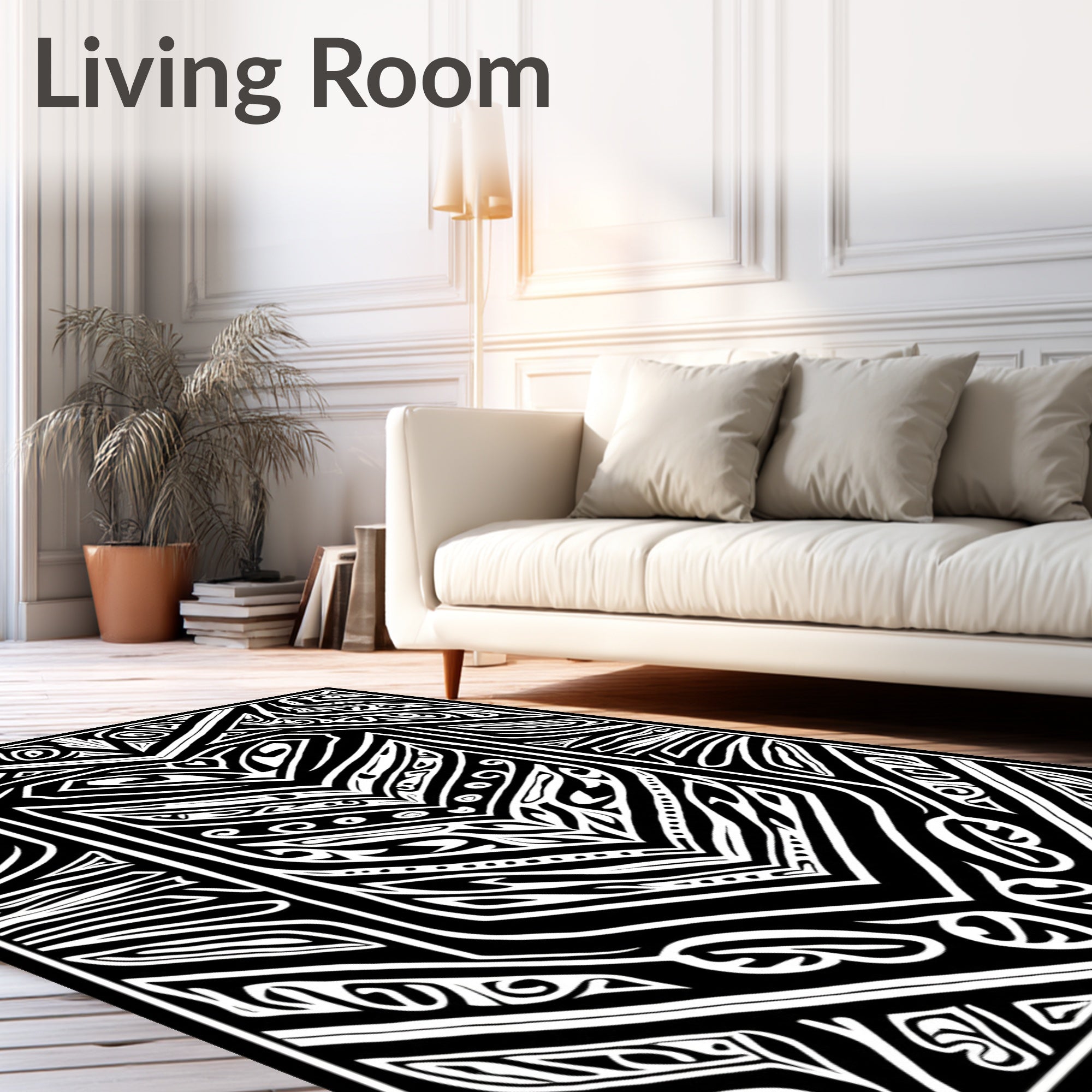 Bold Black and White Tribal Shield Rug