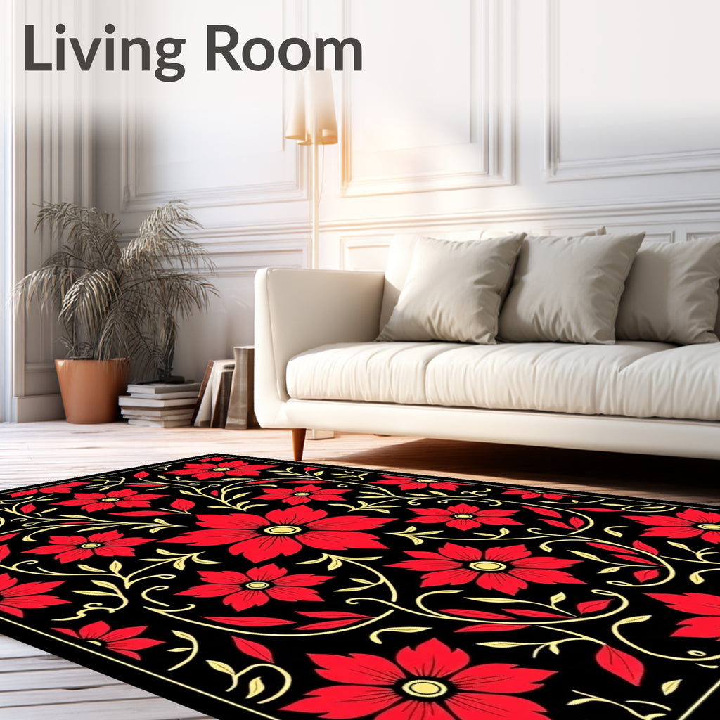 Crimson Floral Vine Garden Rug
