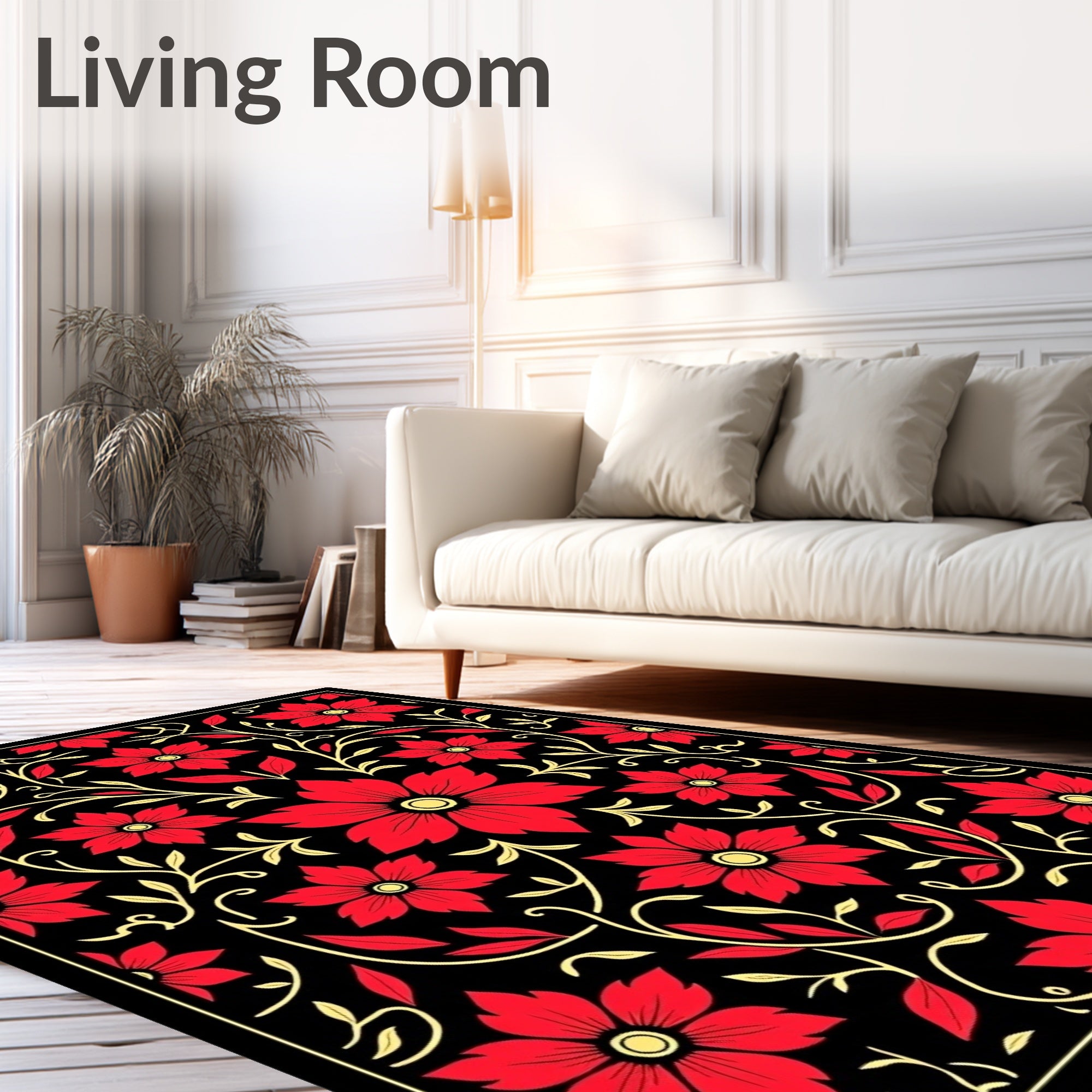 Crimson Floral Vine Garden Rug
