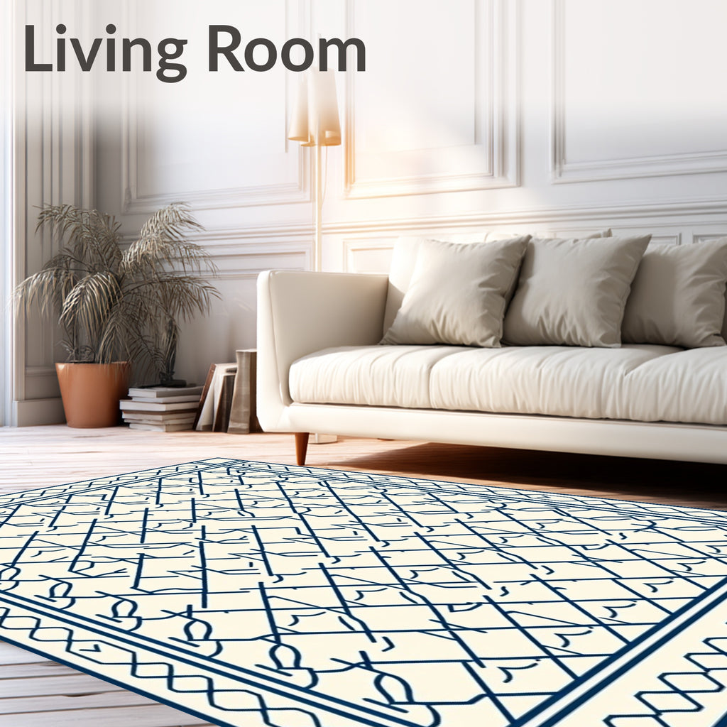 Navy Blue Interwoven Lattice Rug