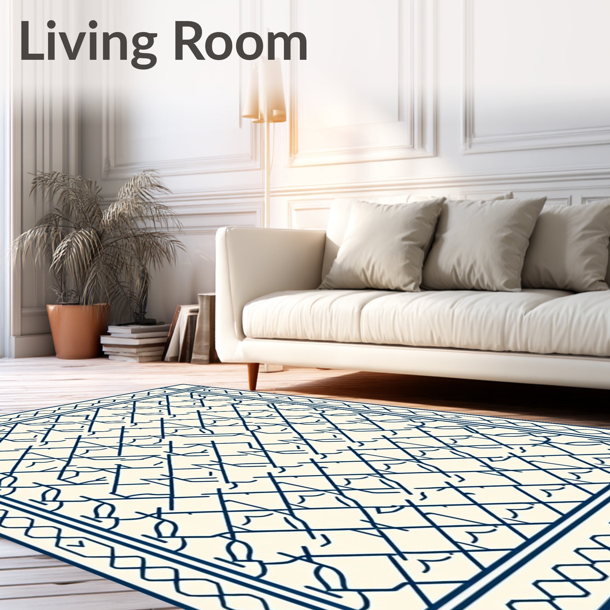 Navy Blue Interwoven Lattice Rug