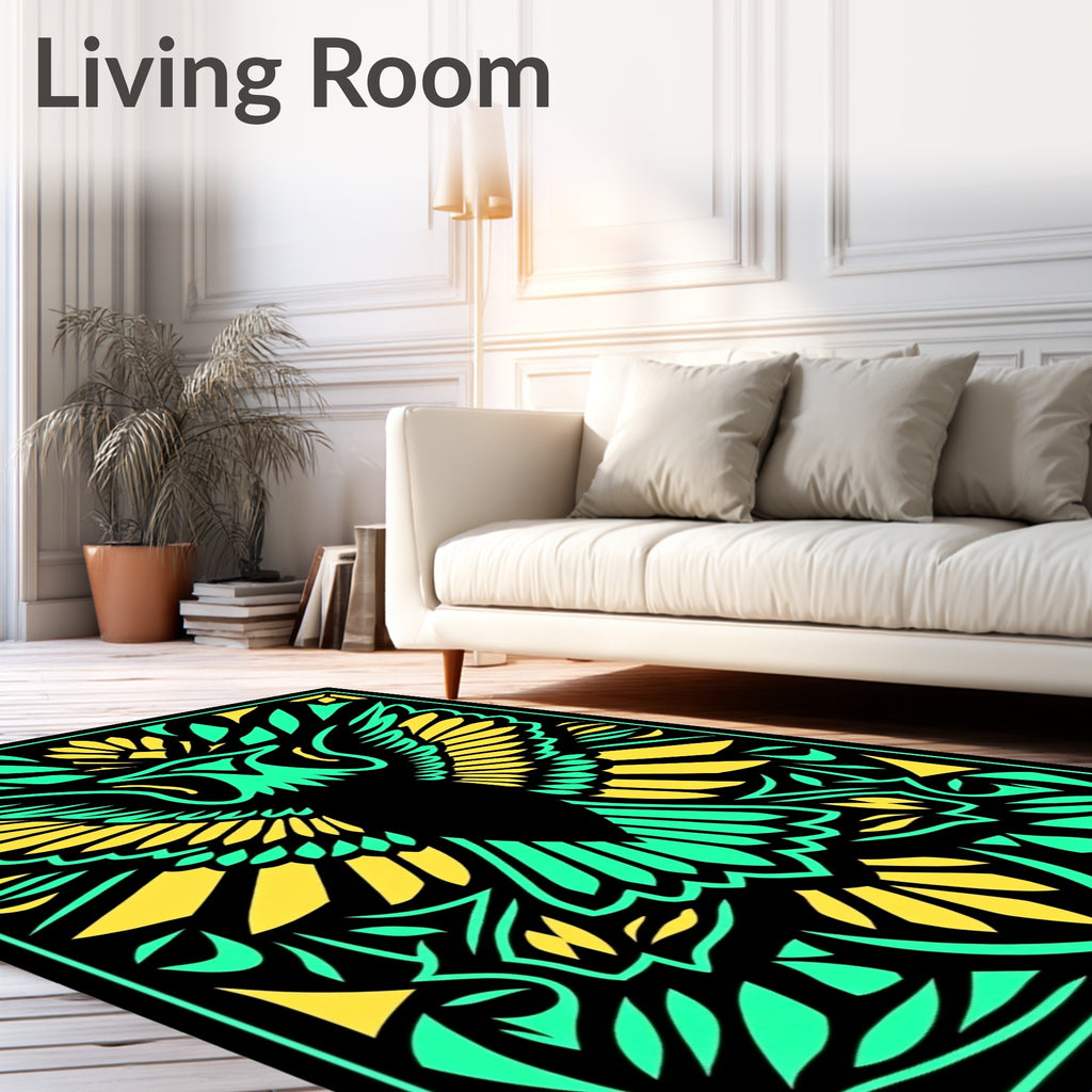 Striking Emerald Yellow Eagle Graphic Rug