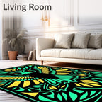 Striking Emerald Yellow Eagle Graphic Rug