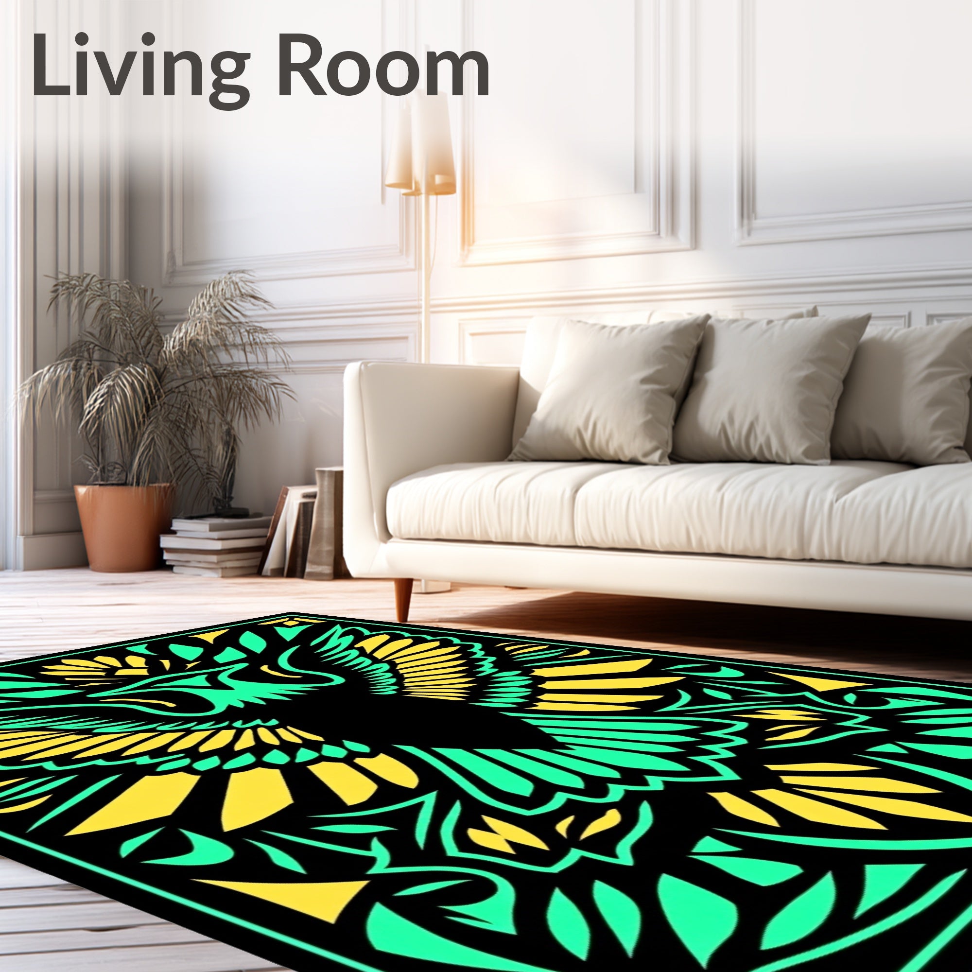 Striking Emerald Yellow Eagle Graphic Rug