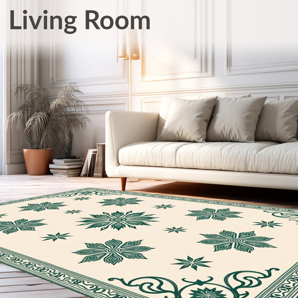 Elegant Emerald Floral Border Rug