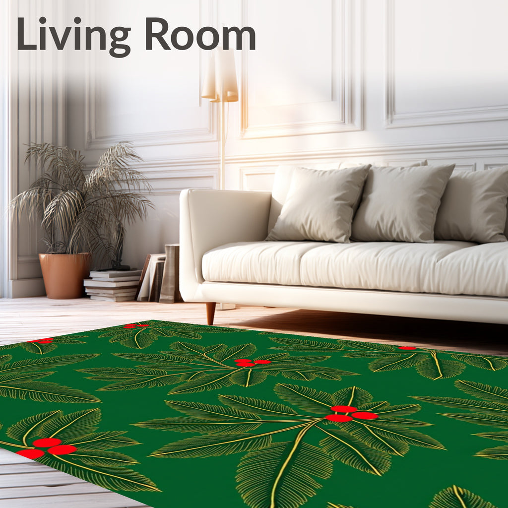 Emerald Green Festive Holly Berries Rug