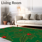 Emerald Green Festive Holly Berries Rug