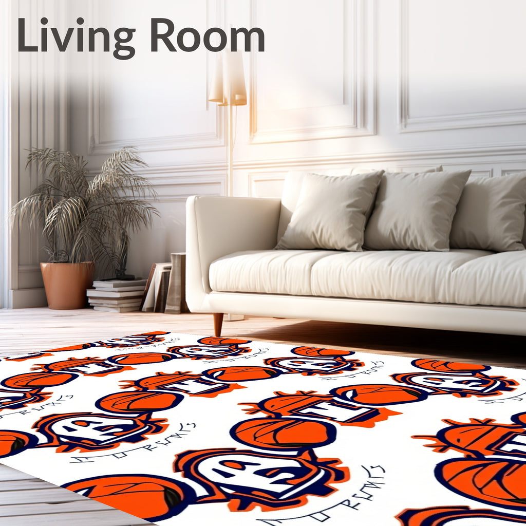 Orange White Athletic Emblem Repeating Rug