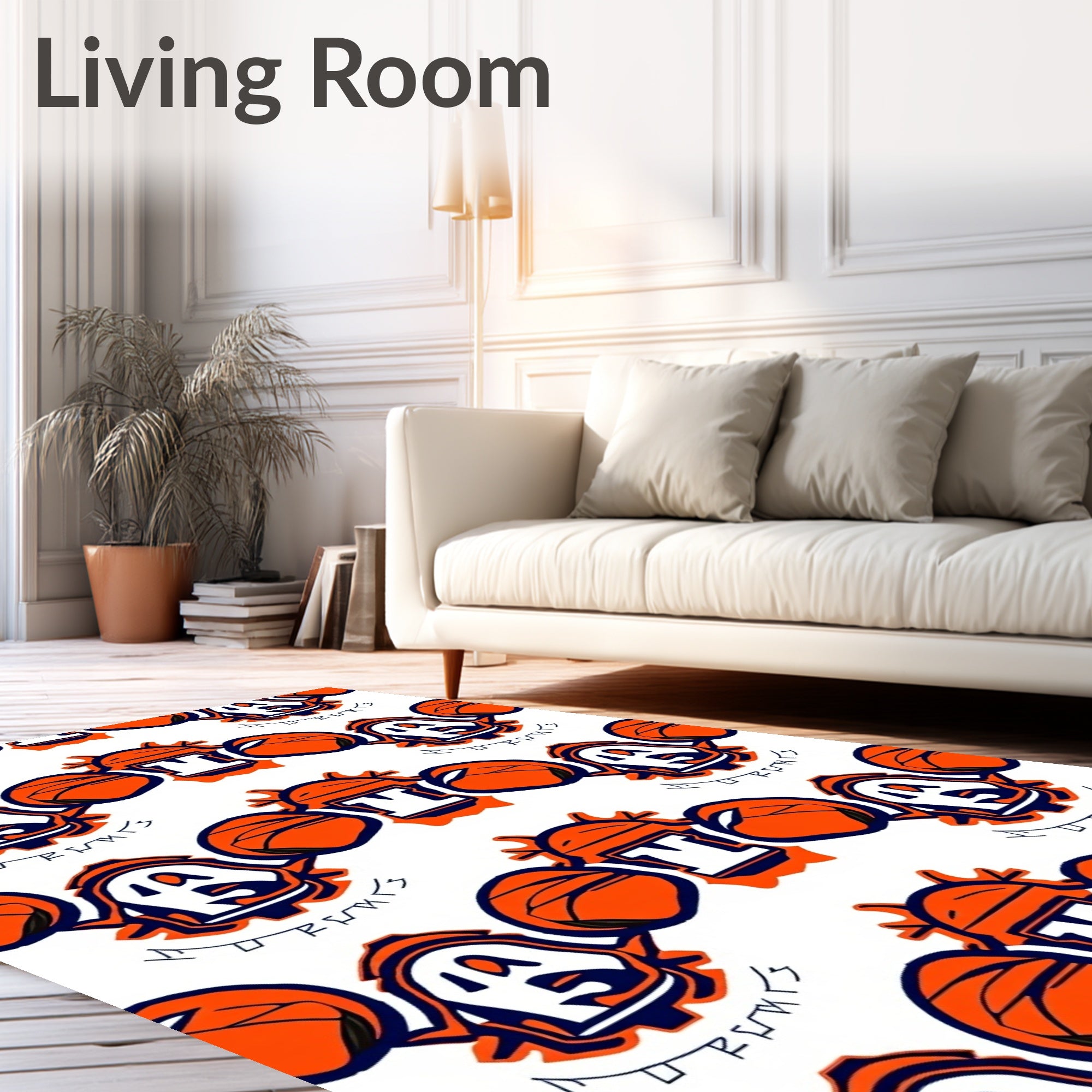 Orange White Athletic Emblem Repeating Rug