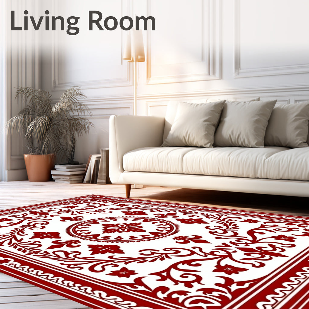 Crimson Red Floral Medallion Square Rug