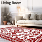 Crimson Red Floral Medallion Square Rug