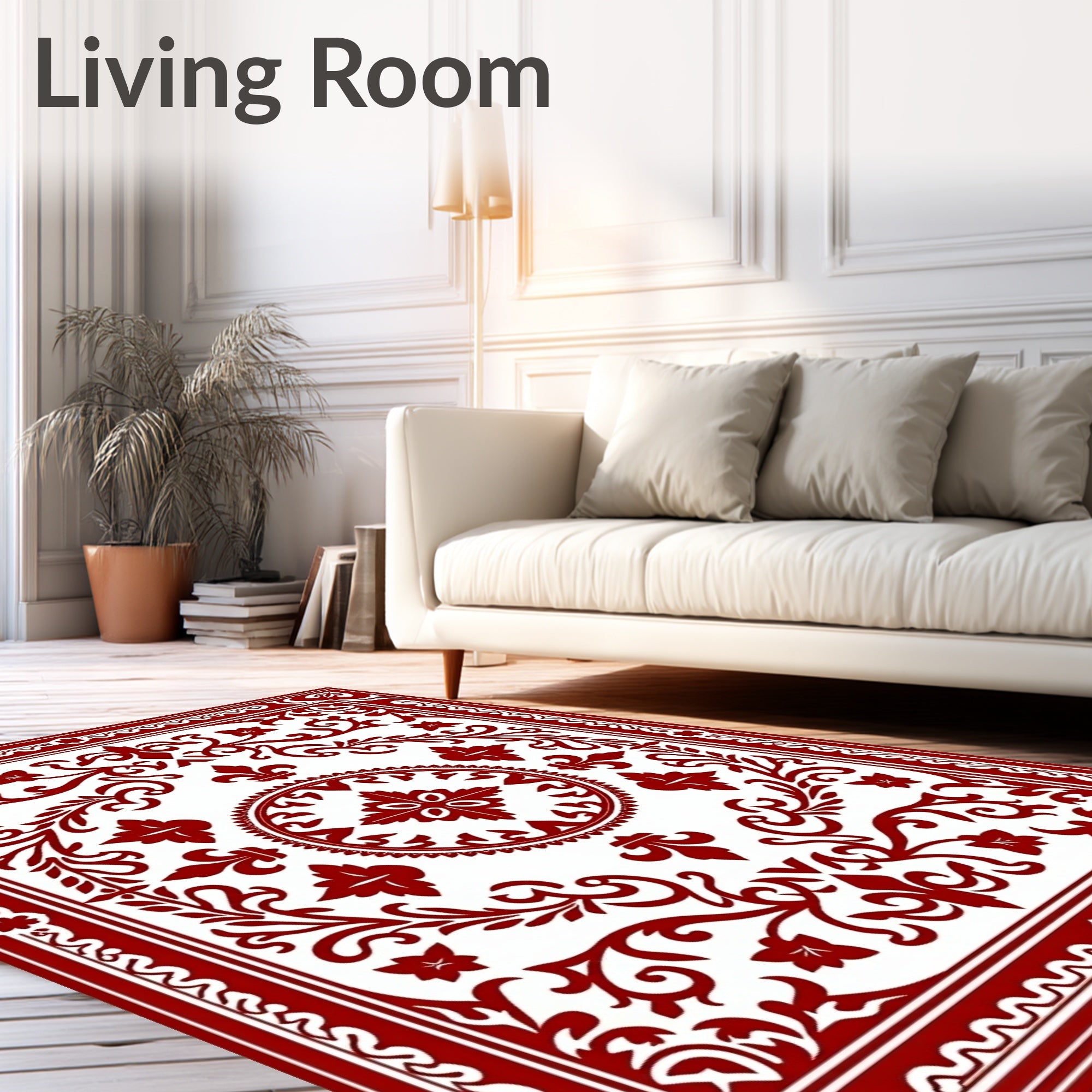 Crimson Red Floral Medallion Square Rug