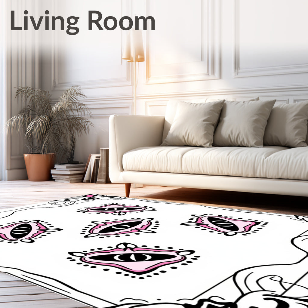 Whimsical Pink Eye Medallion Border Rug