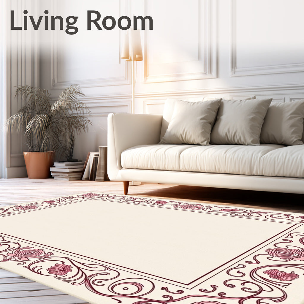 Vintage Pink Rose Scroll Border Rug