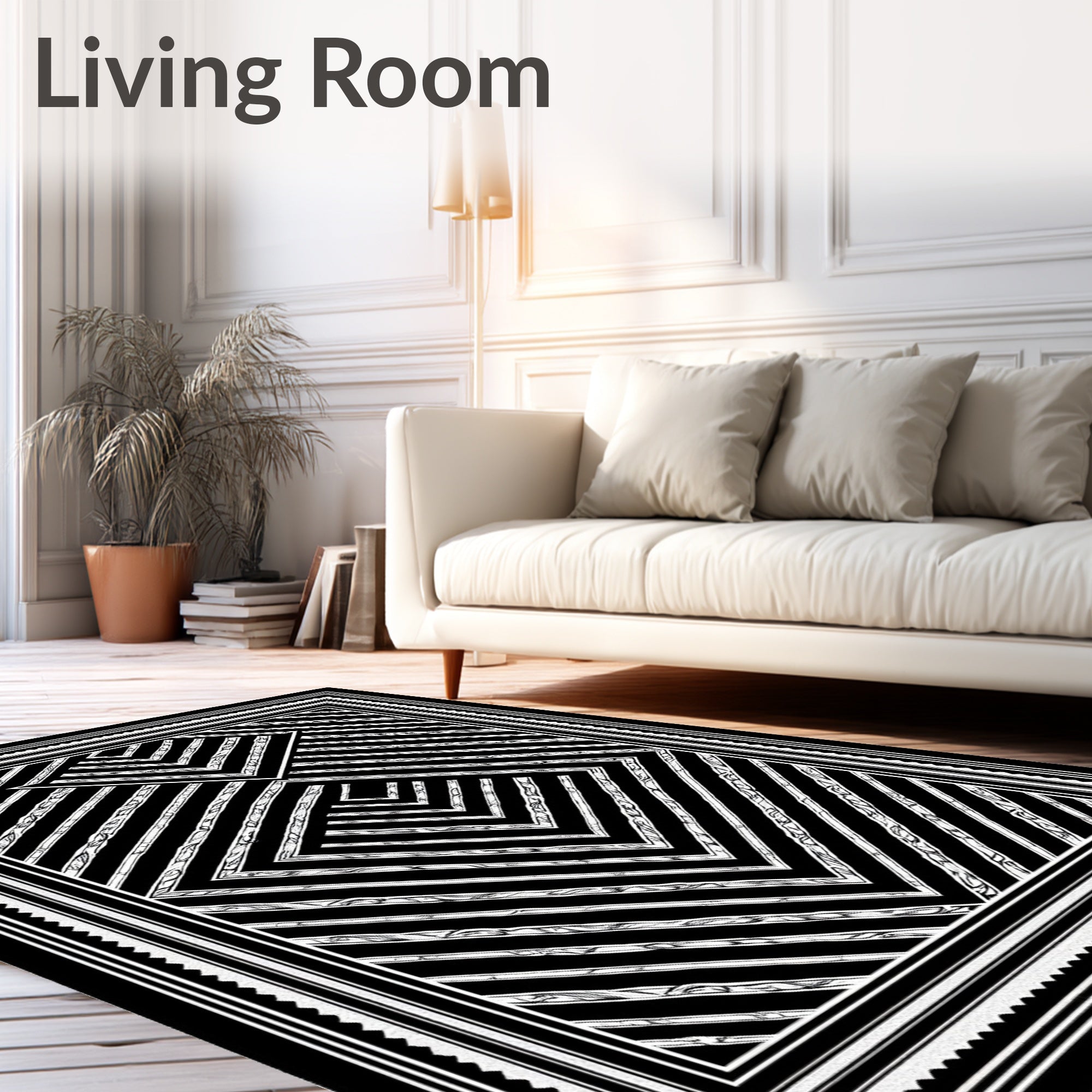 Monochromatic Geometric Diamond Chevron Rug