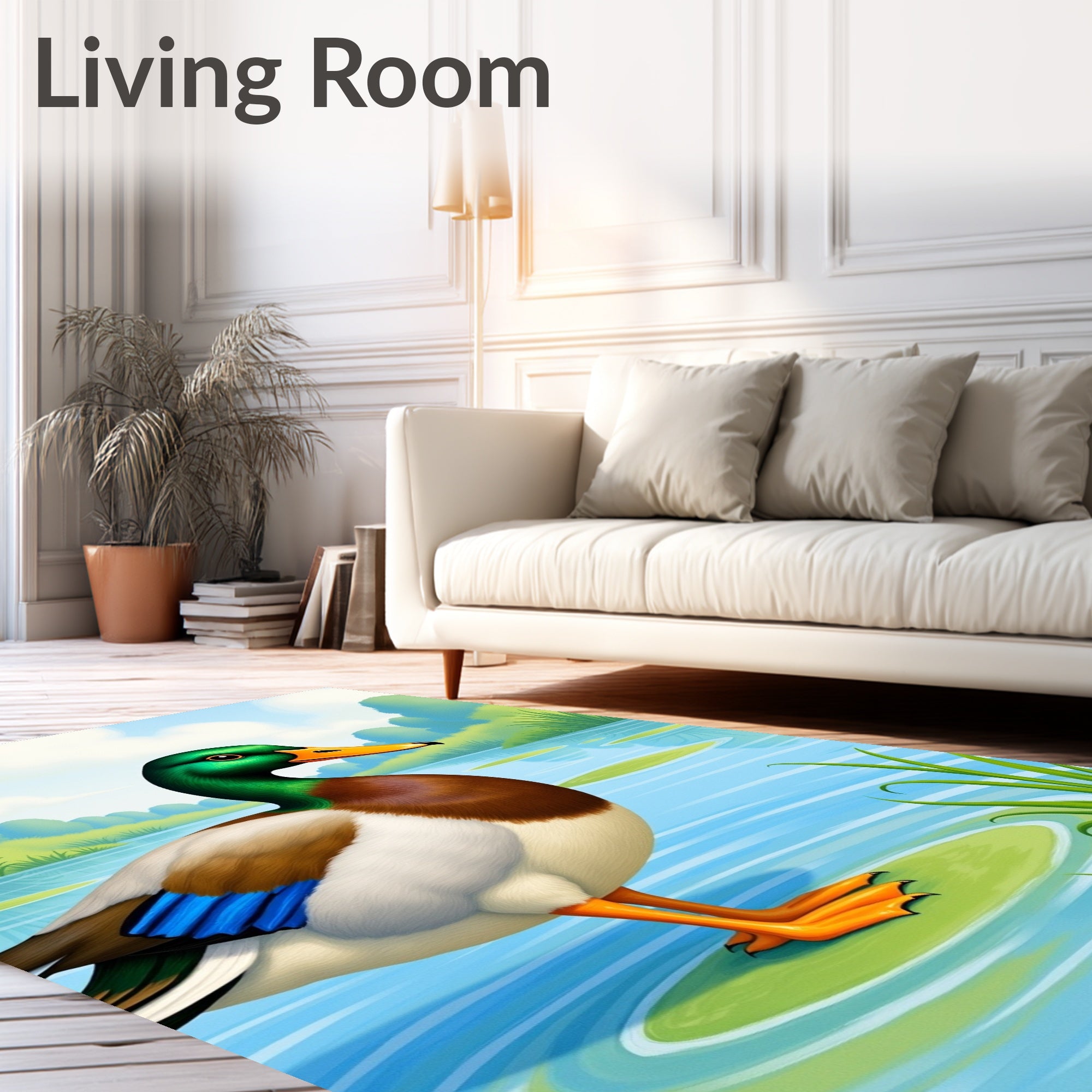 Green Headed Duck In Water Lily Pond Rug
