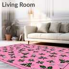 Pink Holly Leaf Snowflake Scatter Rug