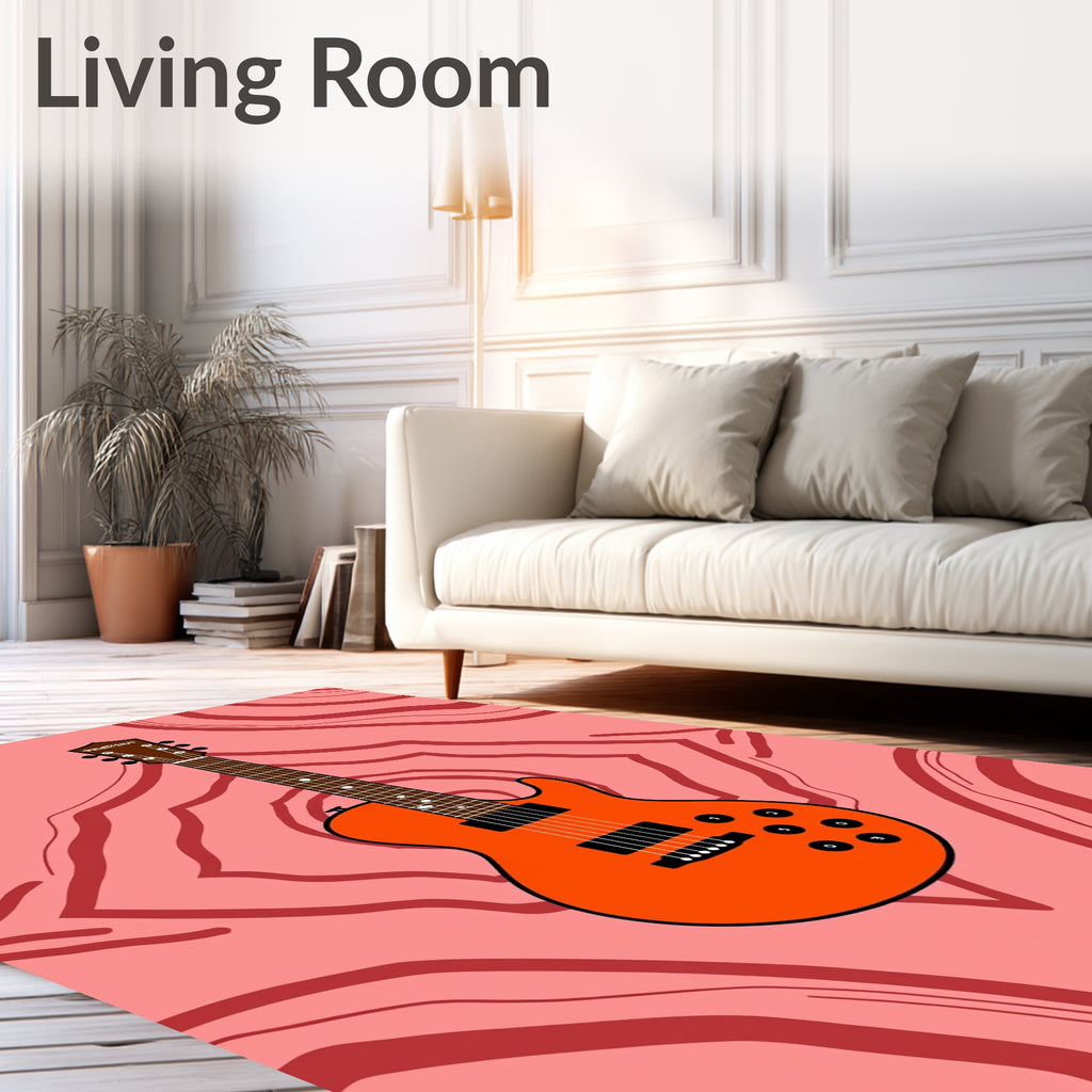 Vibrant Orange Electric Guitar Inlay Rug