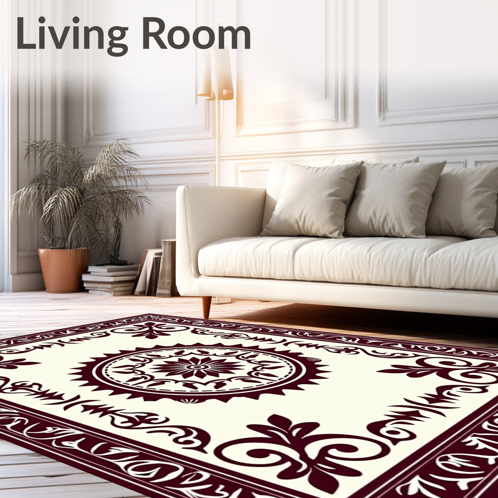 Crimson Sunburst Centerpiece Ornate Rug