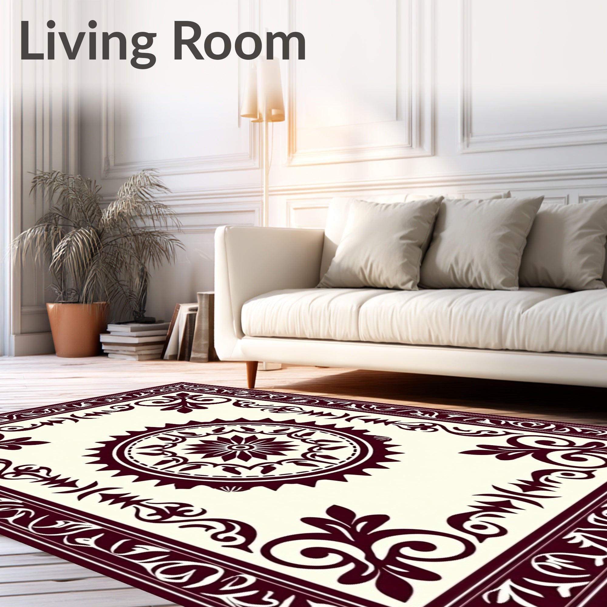 Crimson Sunburst Centerpiece Ornate Rug