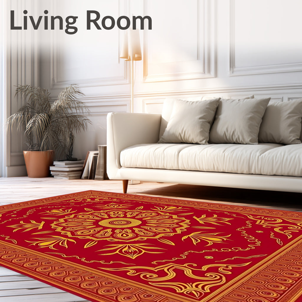Crimson Golden Floral Medallion Rug