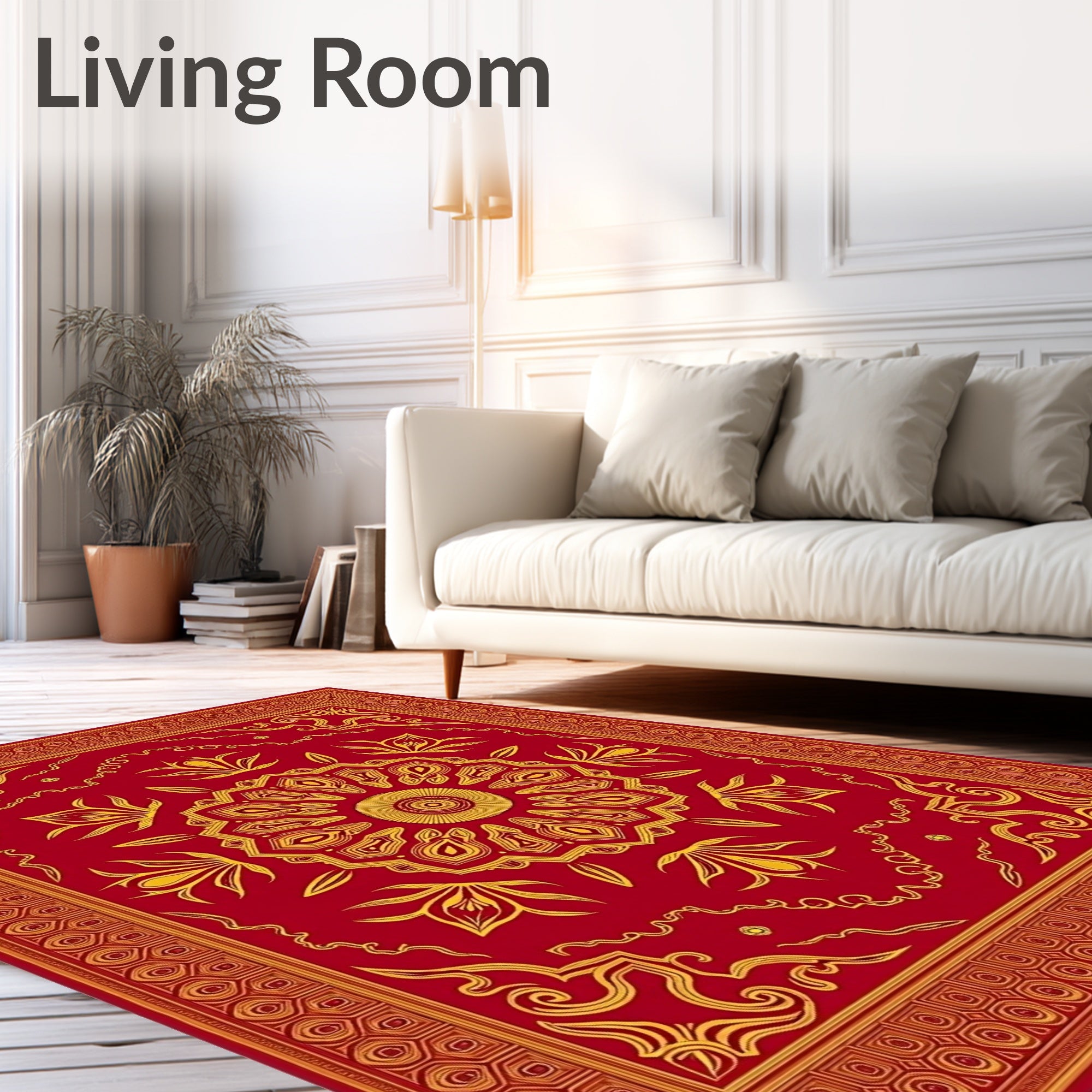 Crimson Golden Floral Medallion Rug