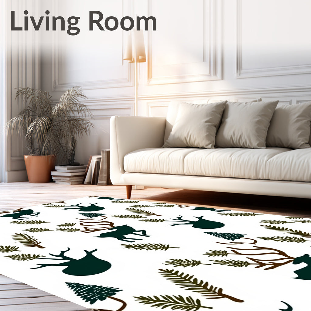 Dark Green Forest Woodland Deer Rug
