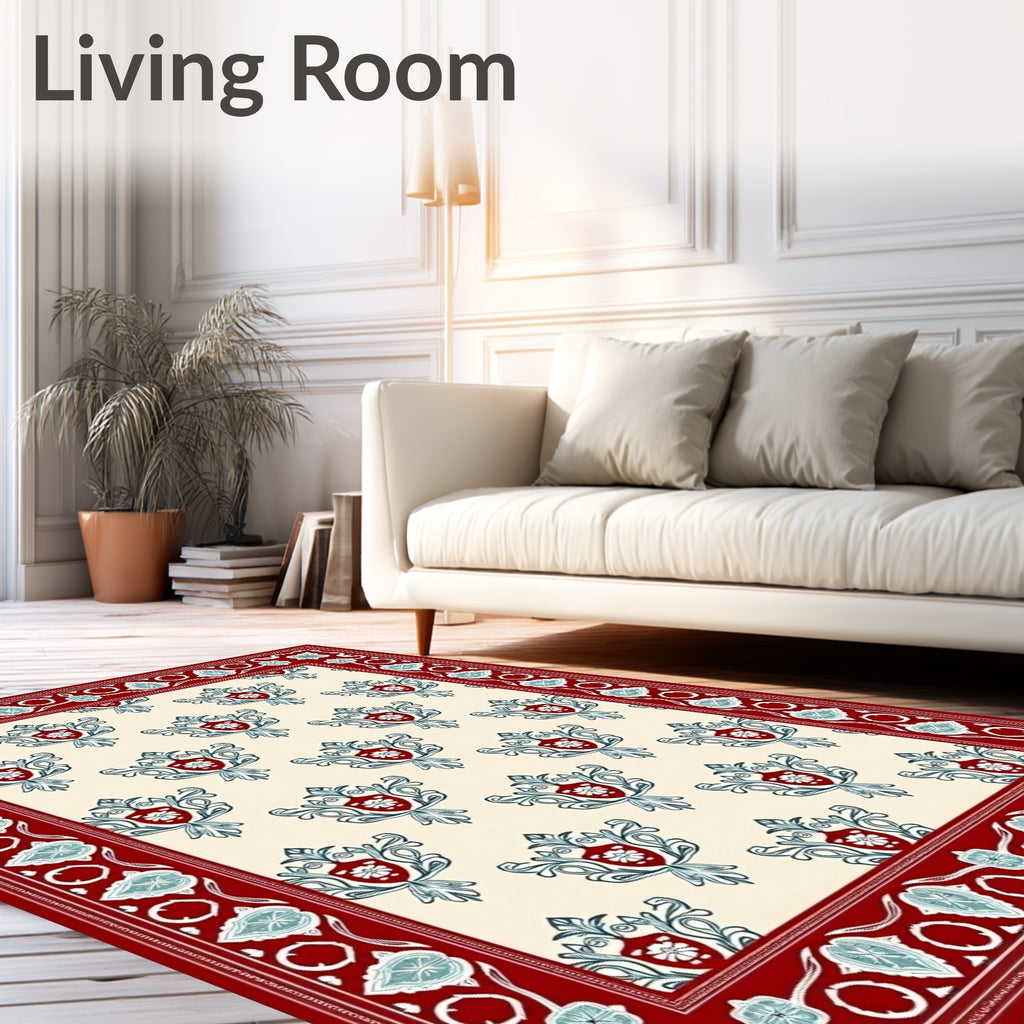 Crimson Ivory Floral Crest Rug