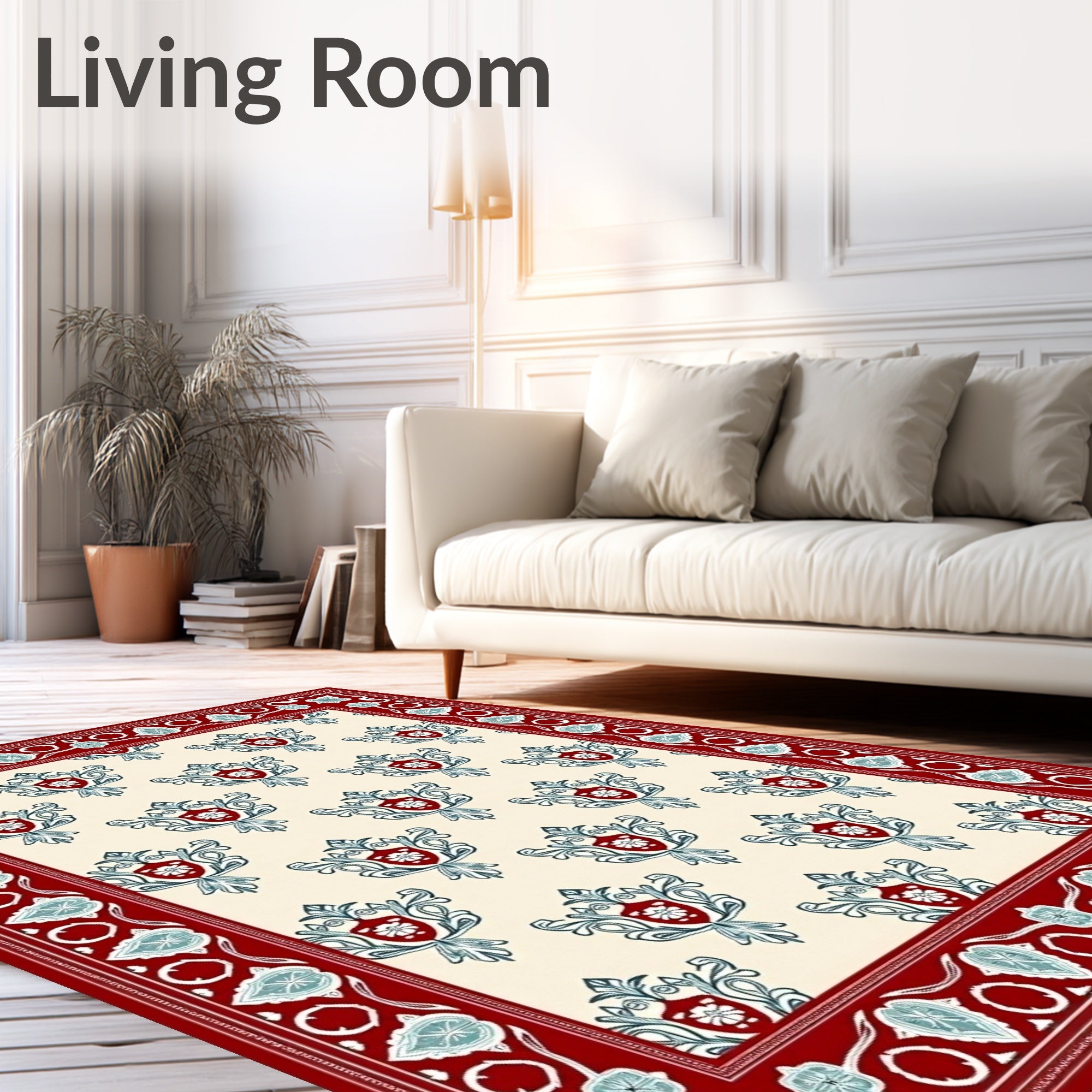 Crimson Ivory Floral Crest Rug