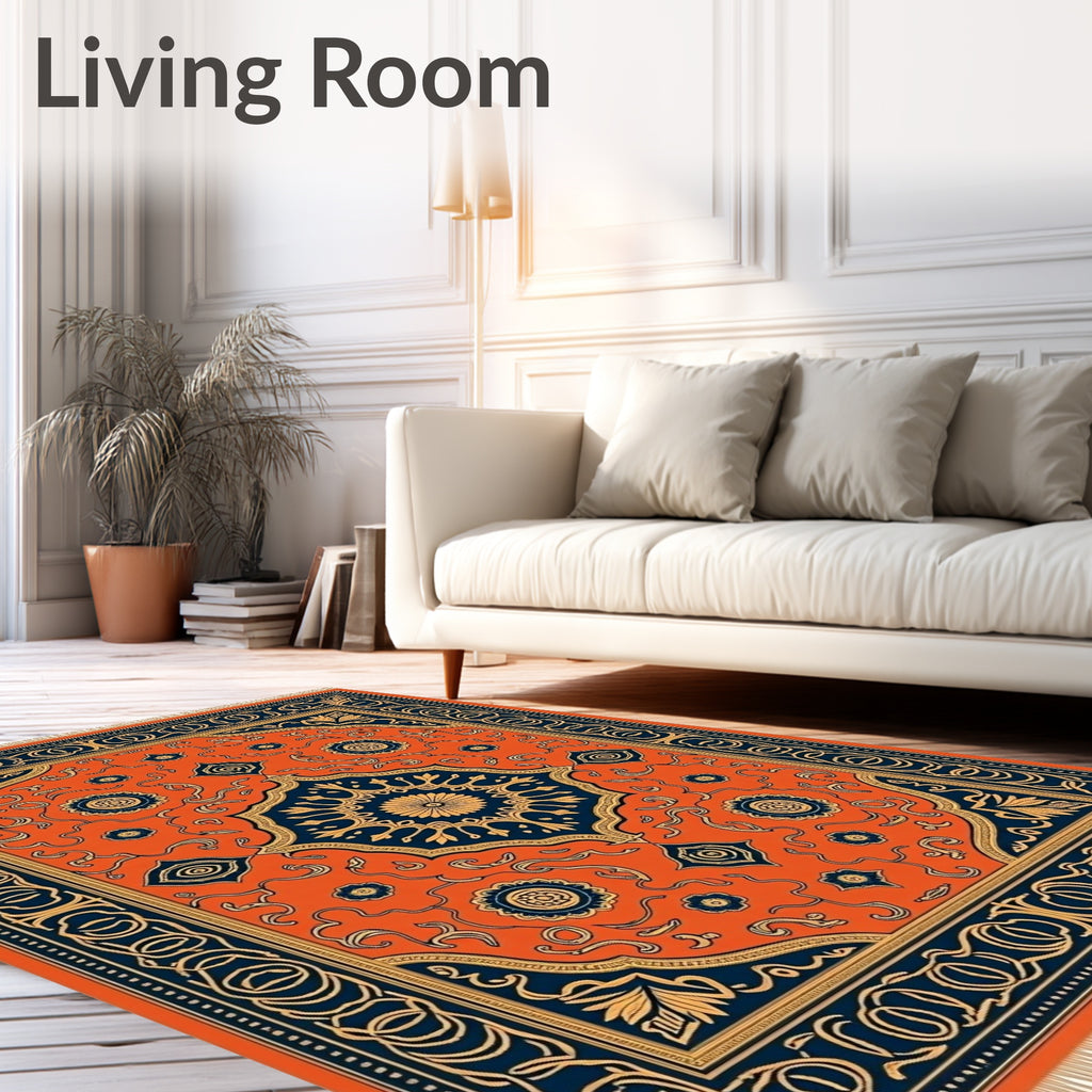 Orange Indigo Floral Medallion Rug