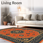 Orange Indigo Floral Medallion Rug