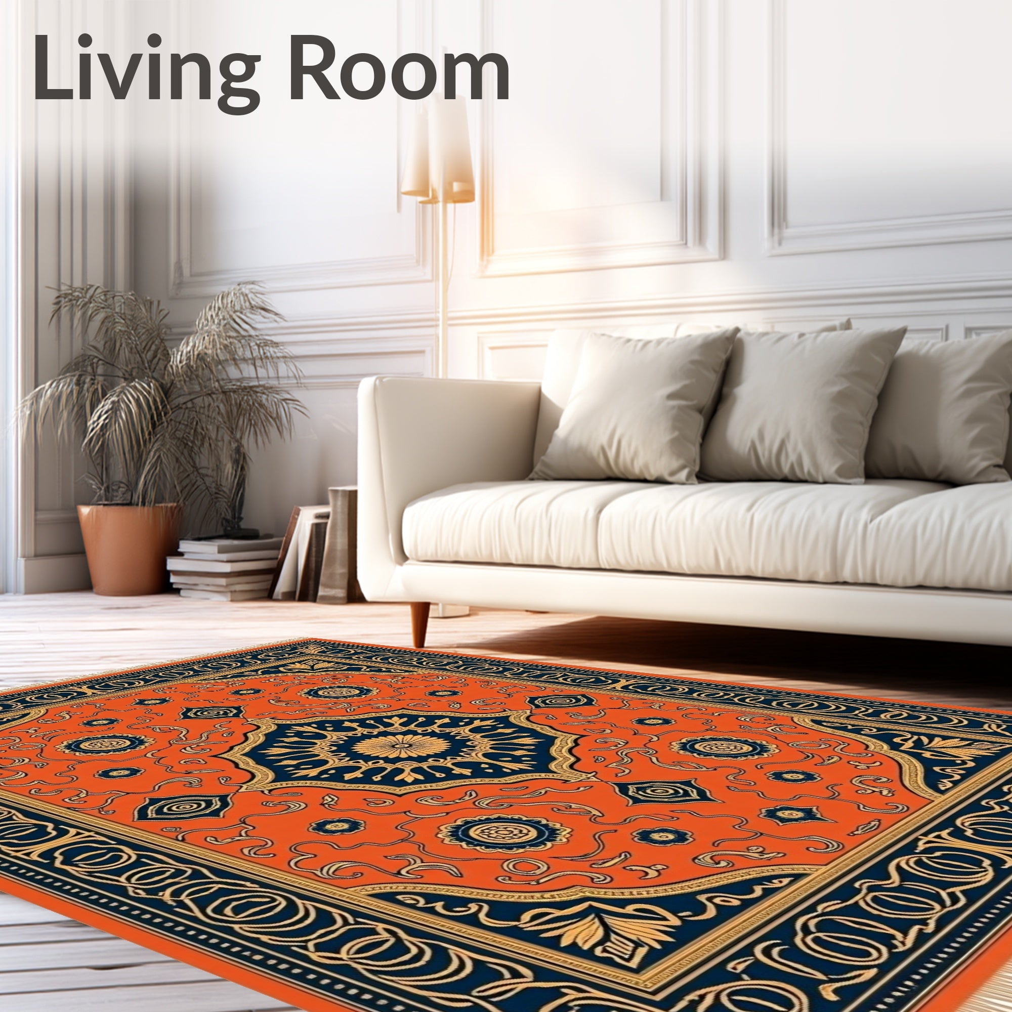 Orange Indigo Floral Medallion Rug