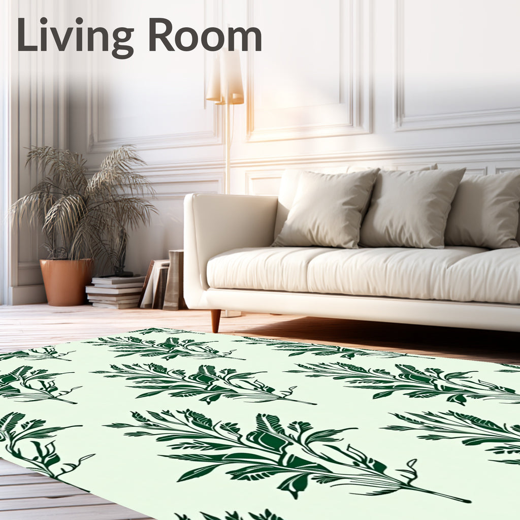Dark Green Botanical Branch Repeat Rug