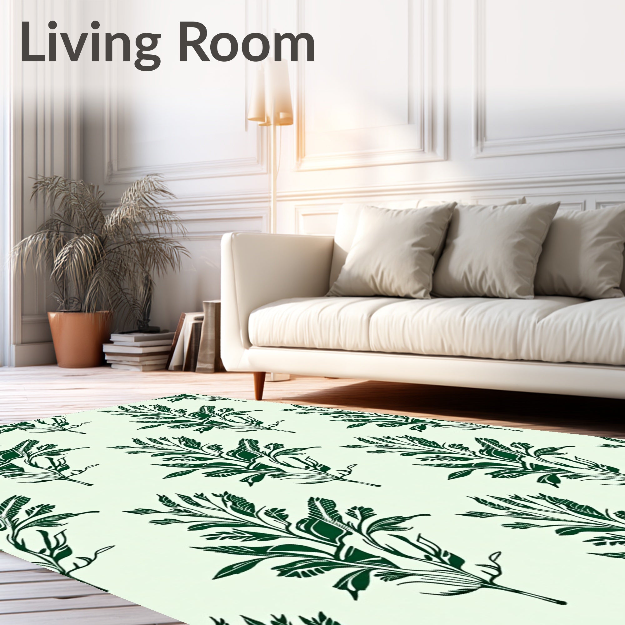 Dark Green Botanical Branch Repeat Rug