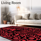 Crimson Skeleton Floral Scroll Rug