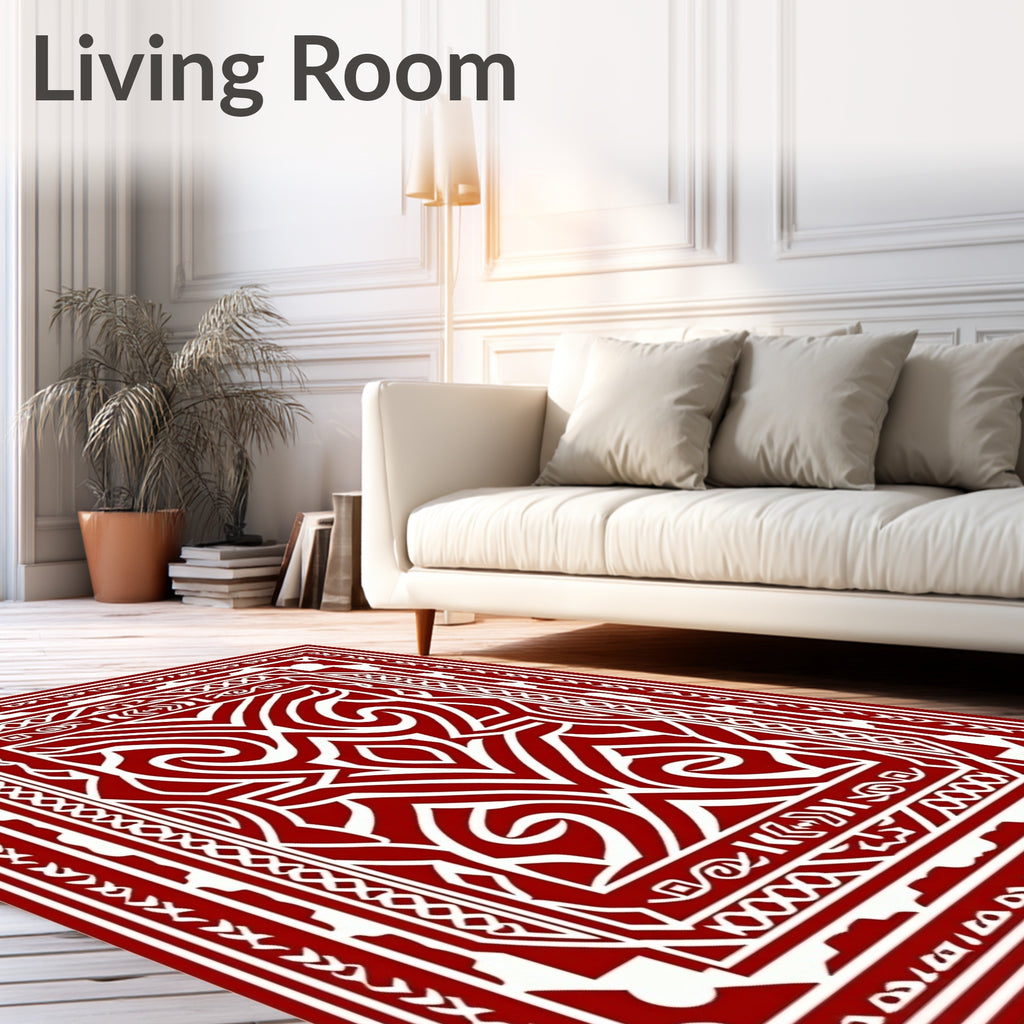 Rich Crimson Tribal Swirl Medallion Rug