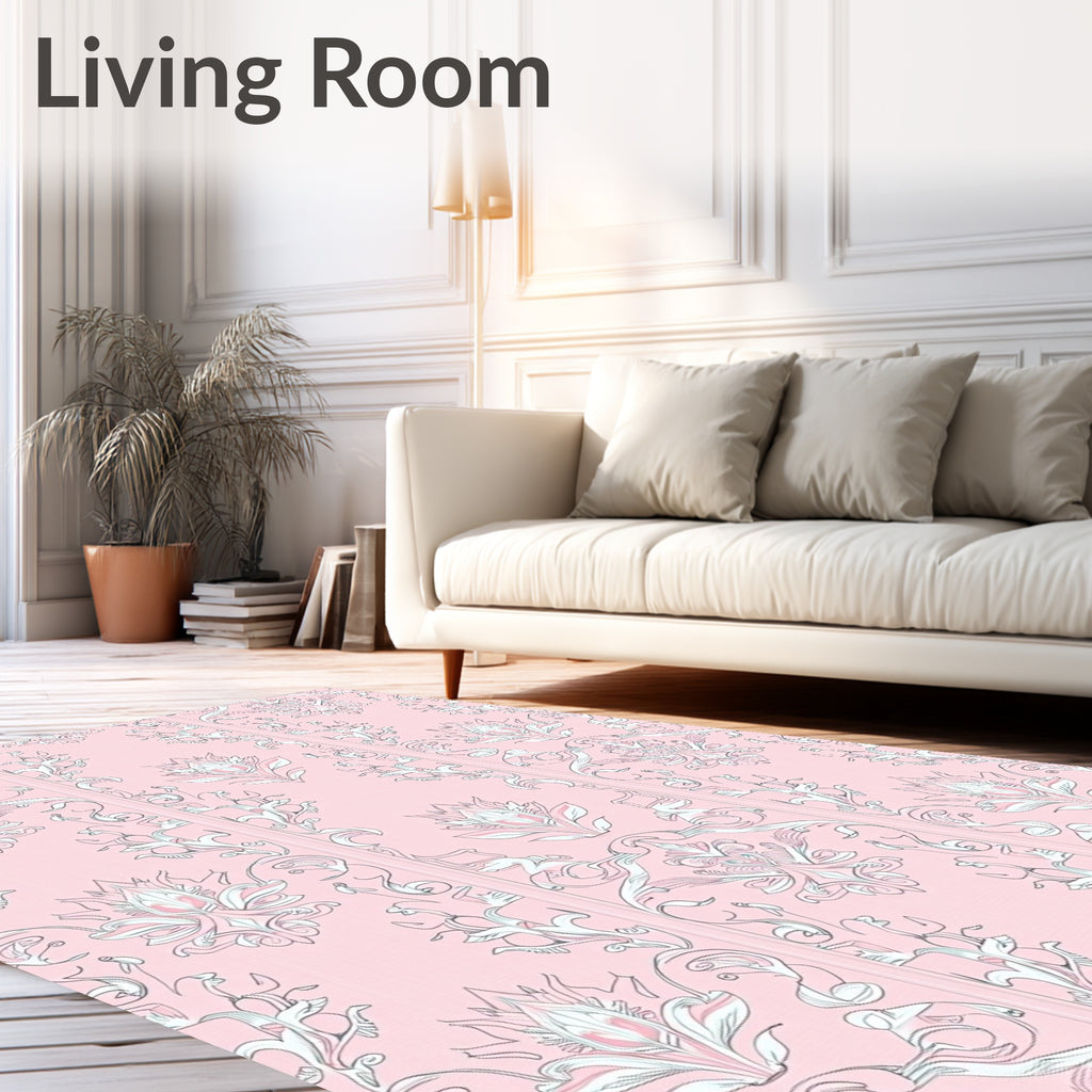 Ornate Pink Floral Damask Rug