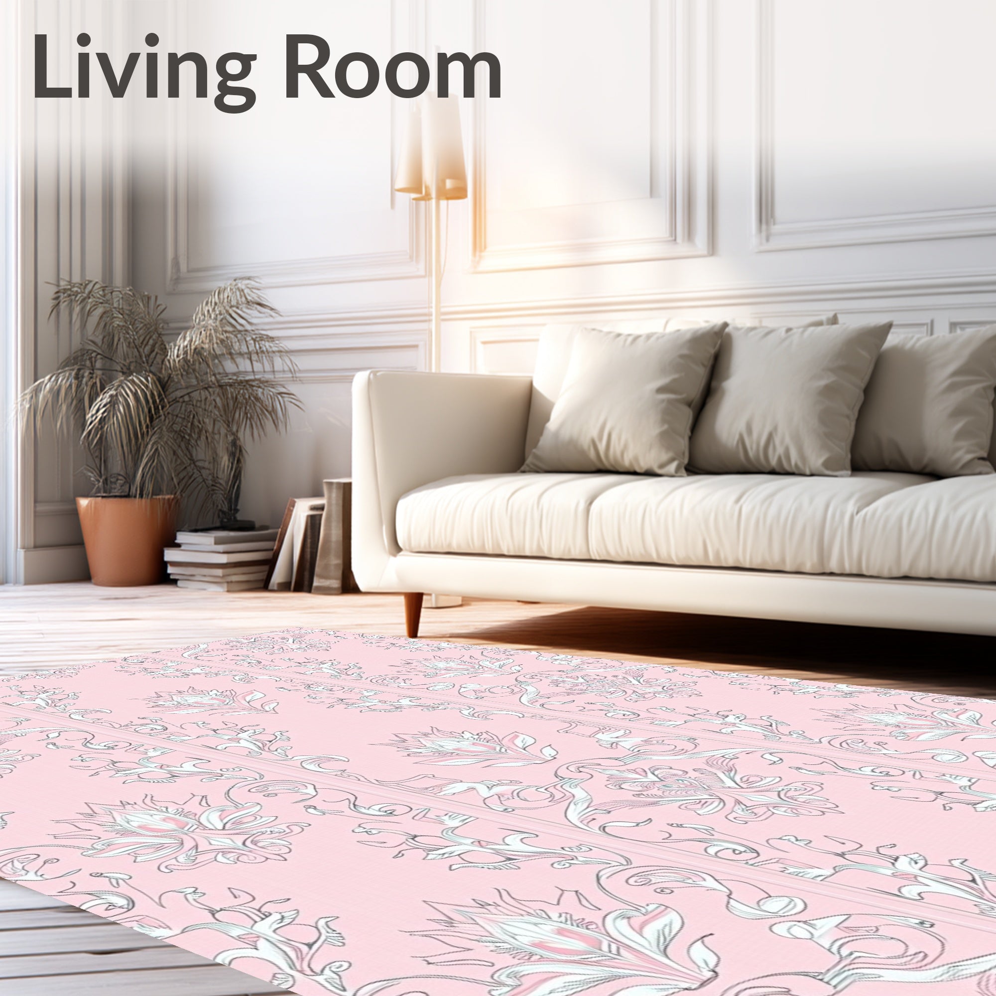 Ornate Pink Floral Damask Rug
